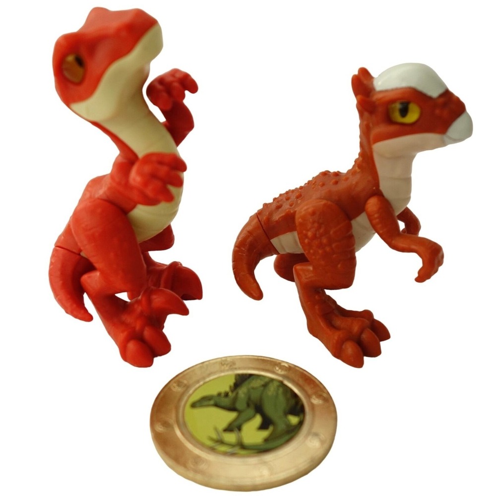 Fisher Price Imaginext Jurassic World Dinosaurs Set of 2 Figures 3" and Coin